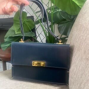 VINTAGE MISURI  NAVY  BLUE LEATHER Bag Purse Red Interior